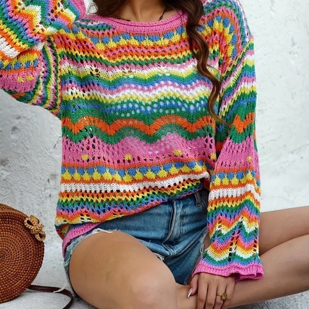 NWOT Boho Crochet Multi-Color Sweaters - Picture 2 of 5